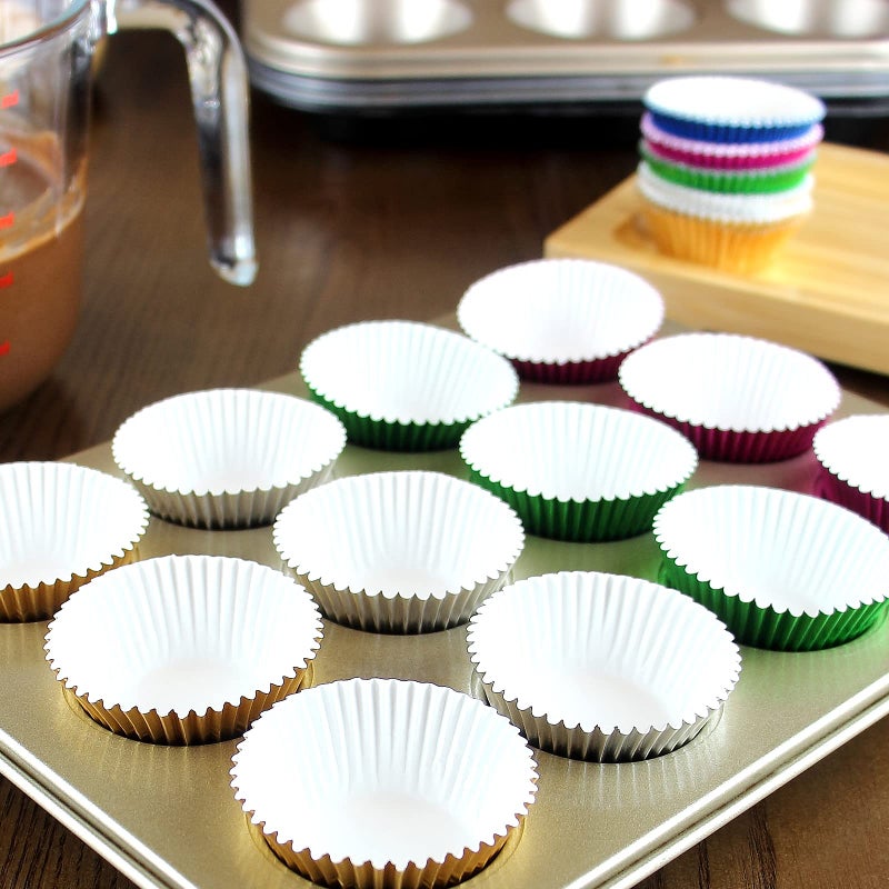 Eoonfirst Mini Foil Cupcake Liners Thanksgiving Muffin Paper Baking Cups 300 Pcs (Pink) - Image 4